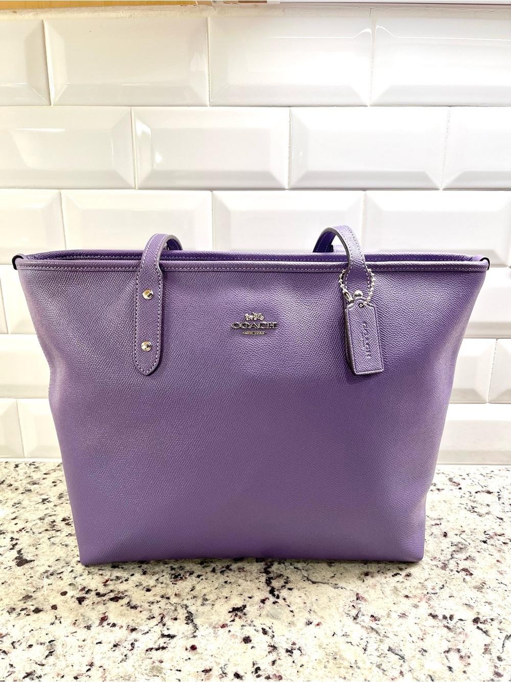 Coach Purple City Zip Top Tote NWOT
